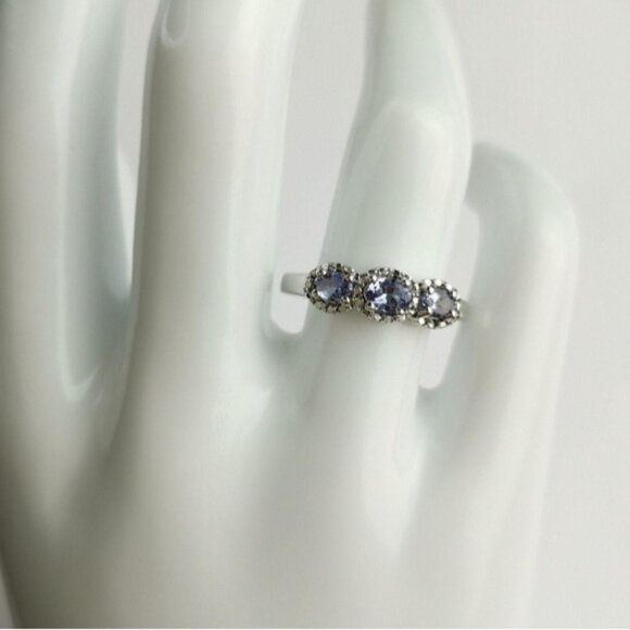 Tanzanite Three Stone Ring With Diamond Accents NEW - Picture 3 of 8